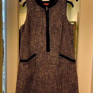 Kirna Zabete Tweed Dress Zip Front Faux Leather